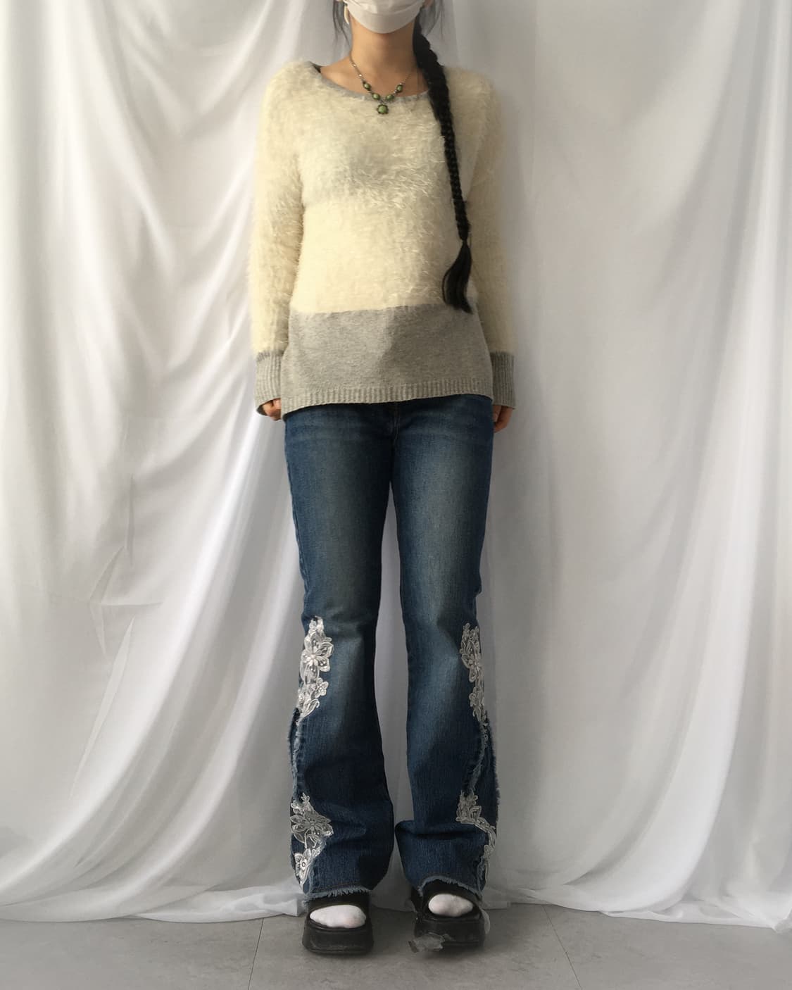 lace trimming denim pants 상품이미지4
