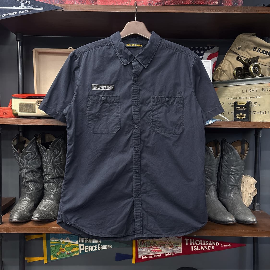 할리데이비슨 V-TWIN 체인스티치 코튼워싱 워크셔츠 N1067 상품이미지1