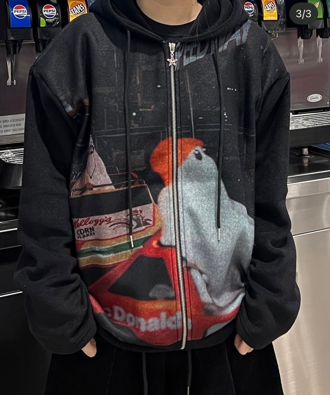 (남녀공용) 루즈핏 프린트 기모 후드집업 상품이미지3