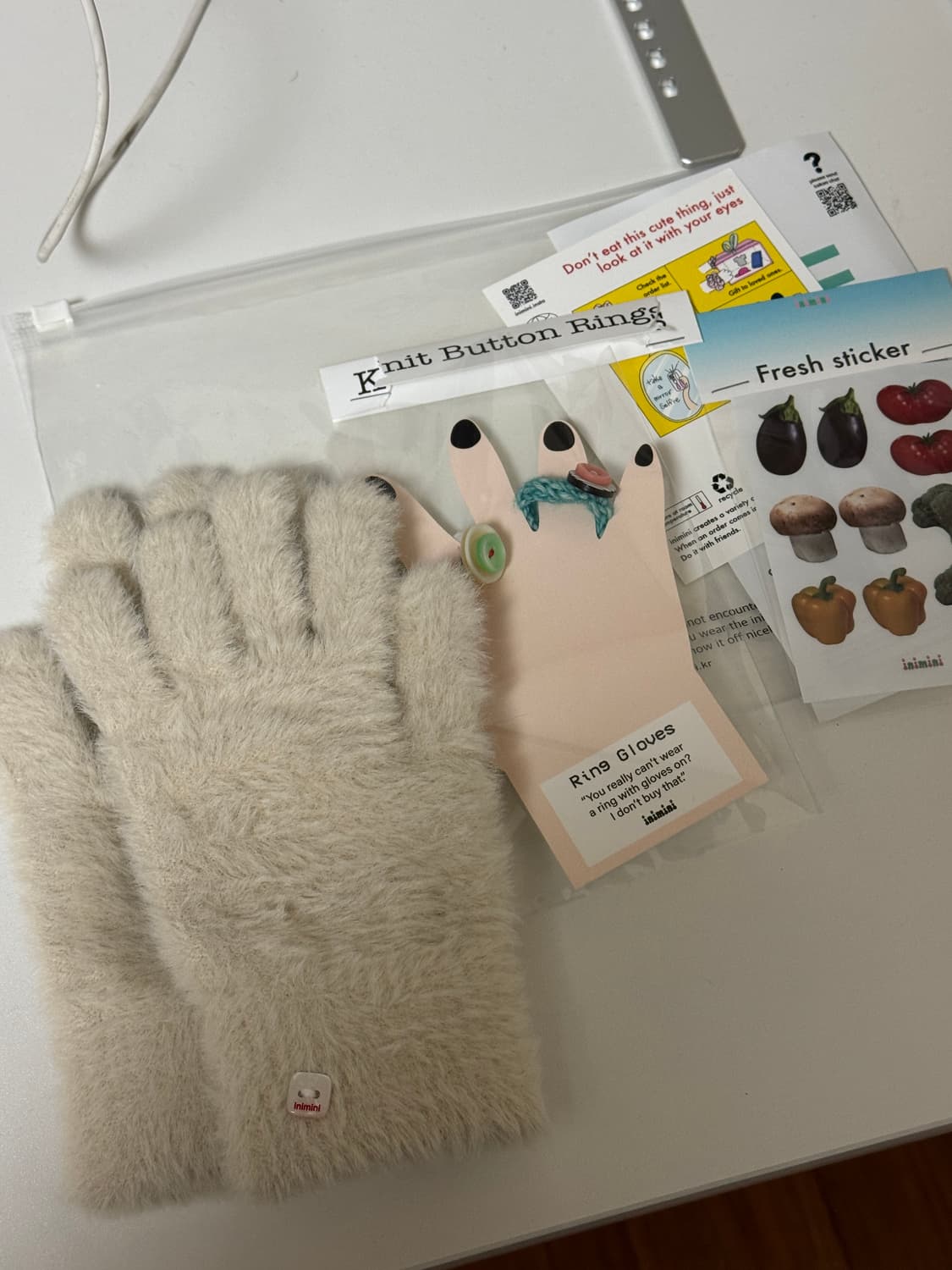 이니미니 Knit button rings gloves 크림 상품이미지3