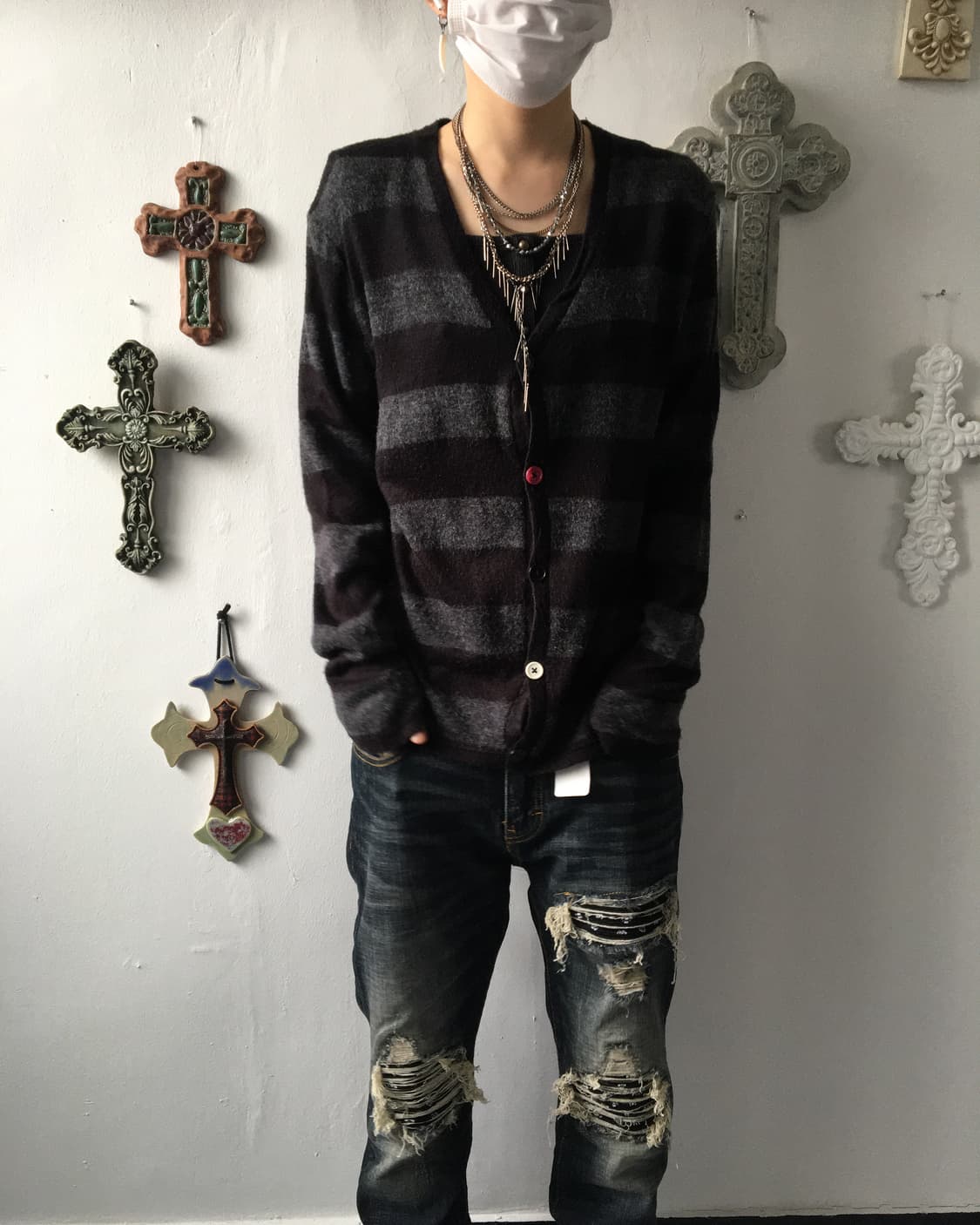 Stripe pattern knit cardigan 상품이미지1