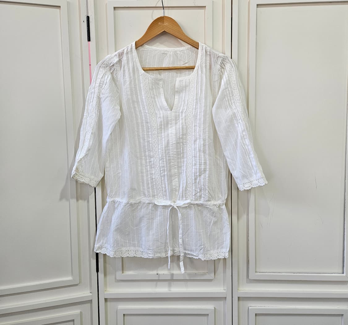 코튼 레이스 스트링 블라우스 상품이미지1