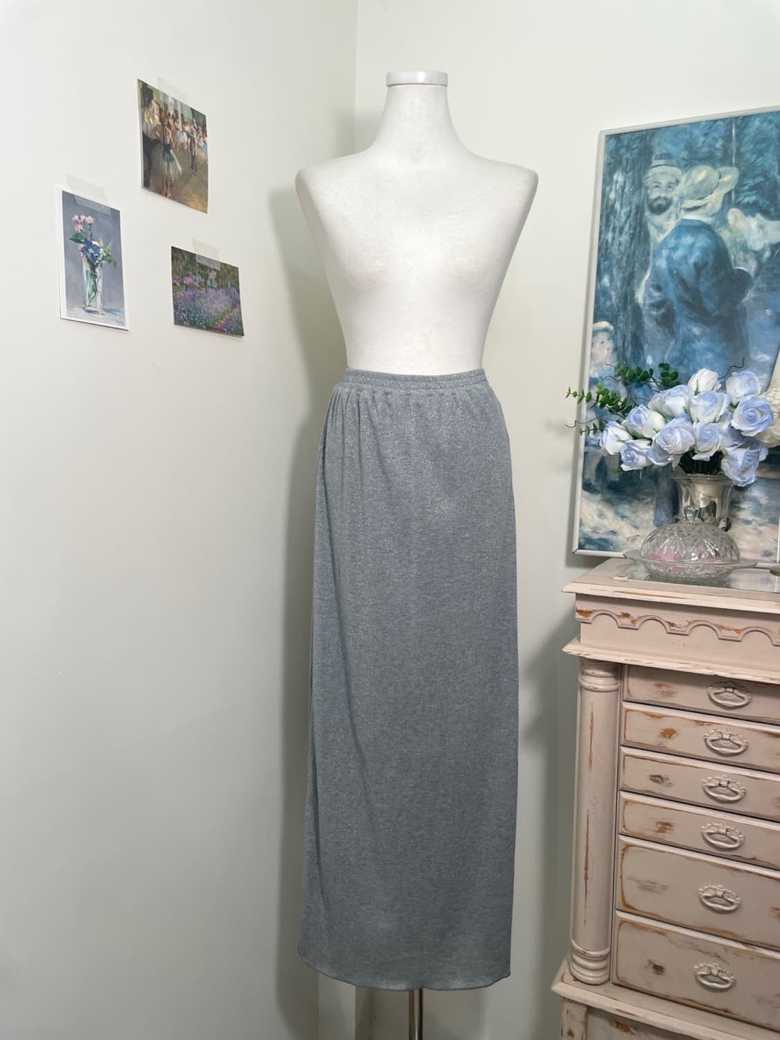 gray glitter long banding knit skirt 상품이미지1