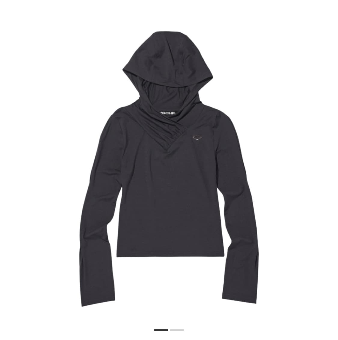 [S] 미스치프 후드 셔링 오버랩 탑 차콜 상품이미지1