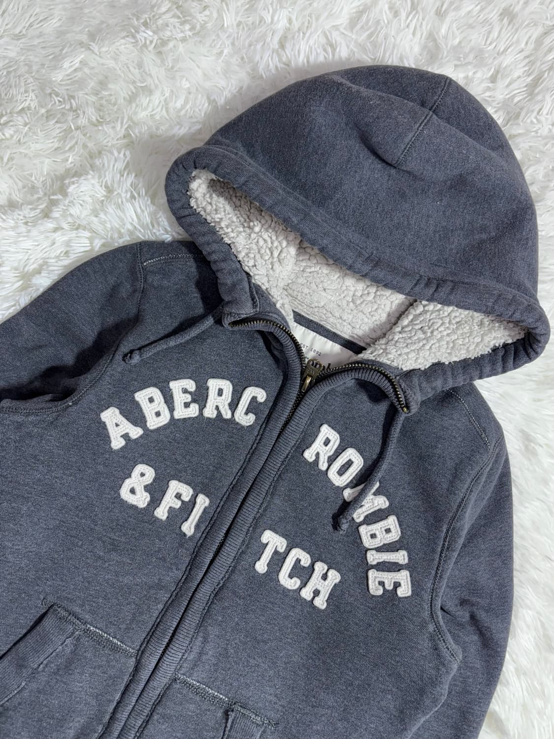 아베크롬비 빅로고 양털 그레이 후드집업  상품이미지4