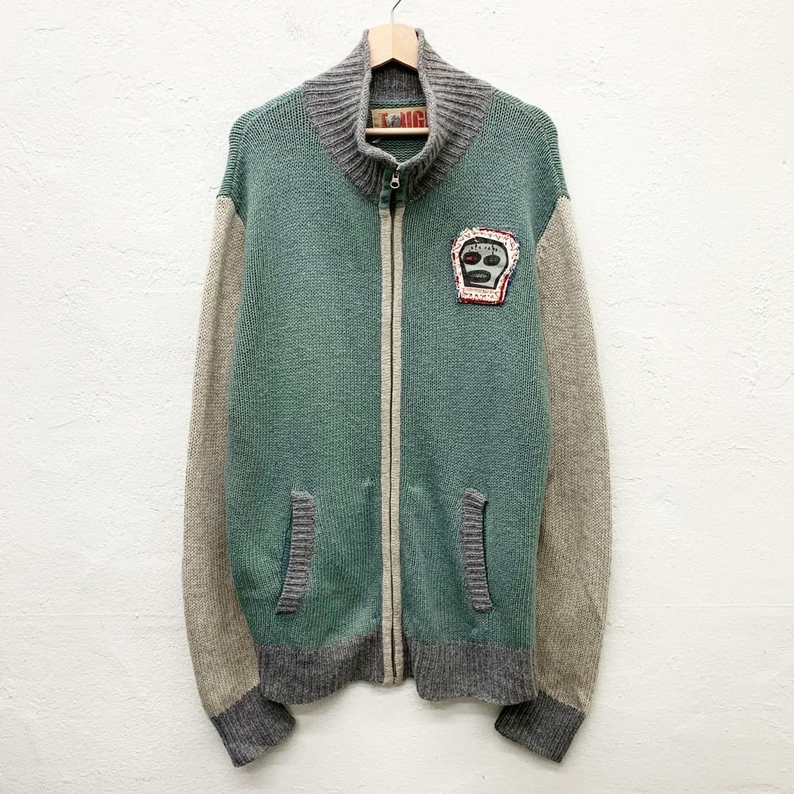 빈티지 워크 아트웤 와펜 폴로 집업 니트 상품이미지3