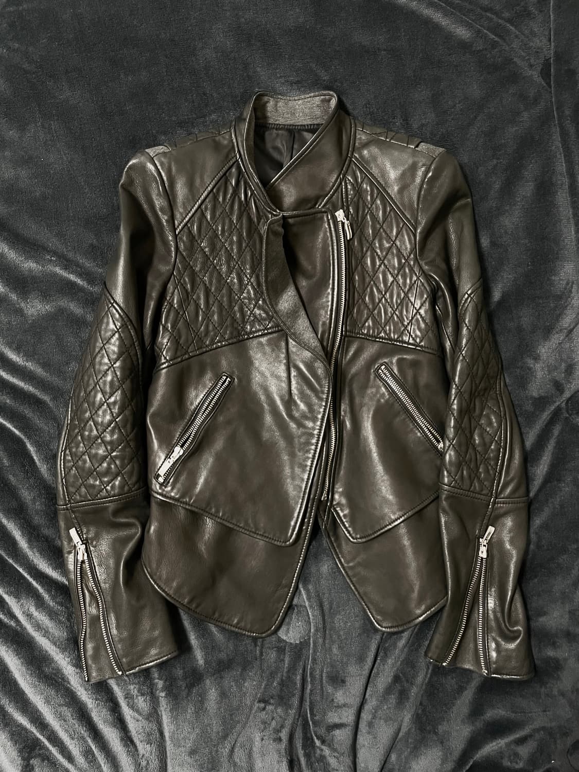 00s Sheepskin 사선지퍼 퀼팅라이더자켓 양가죽 헬무트랭아카이브 상품이미지5