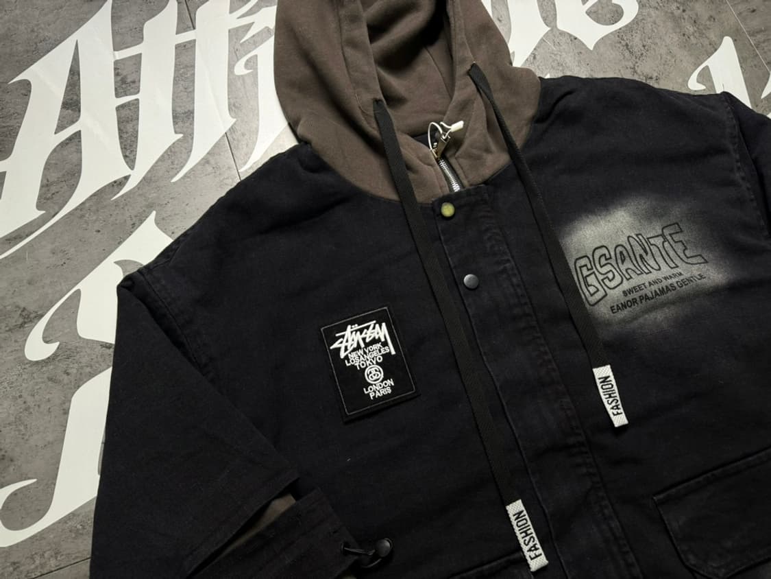 스투시 데님 페이크 투피스 겨울 한정 기모 도톰 하이넥 패딩 코트 상품이미지8