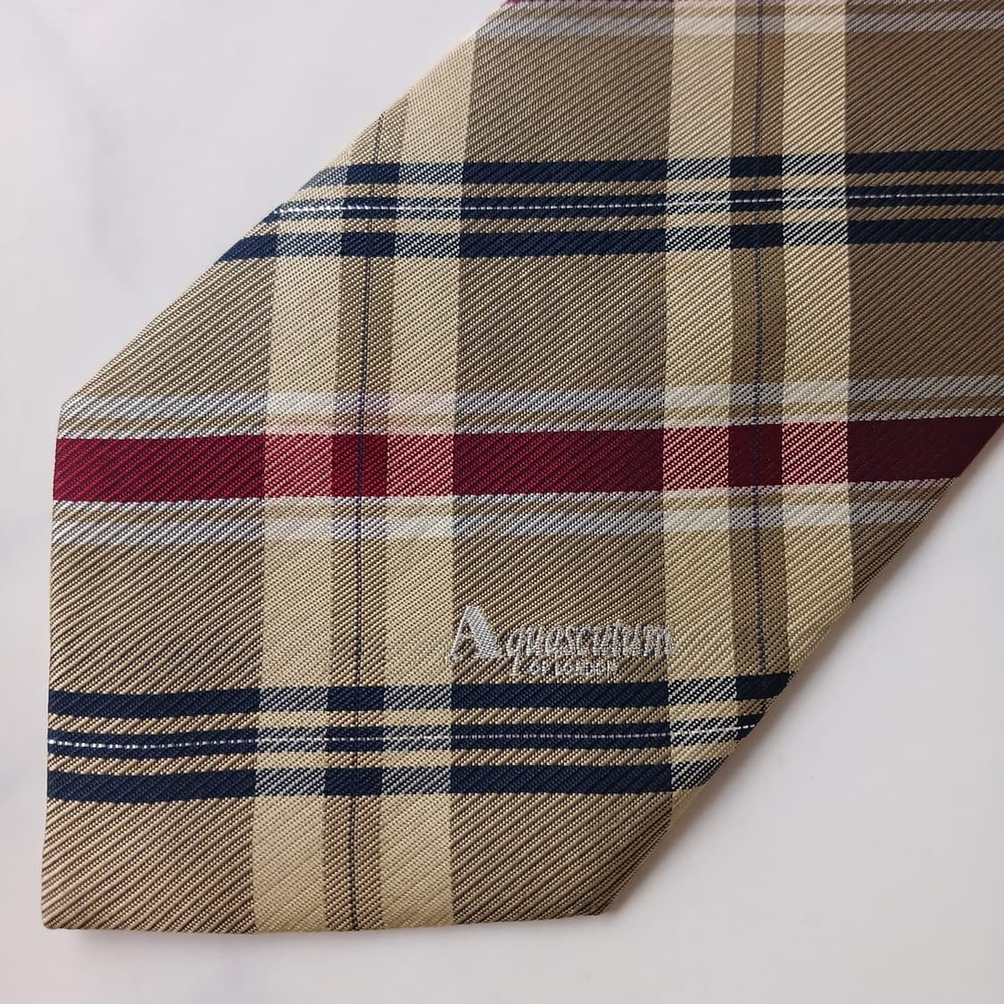 아쿠아스큐텀 실크 베이지 체크 넥타이 9.6cm A등급 E730 상품이미지5