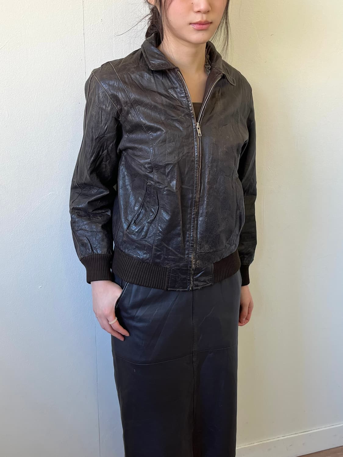 90‘s THREE MEN 브라운 레더자켓 상품이미지7