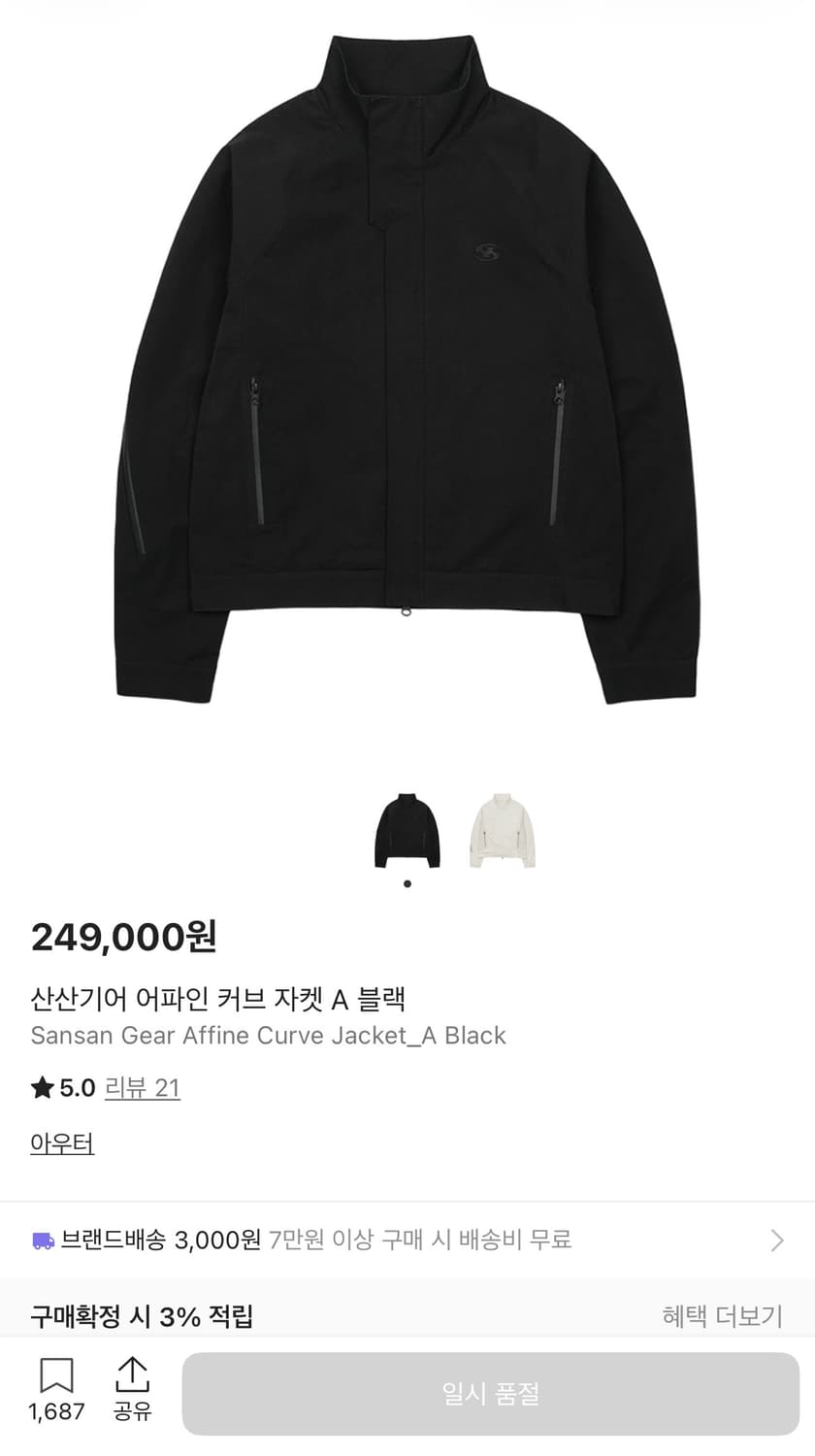 산산기어 어파인 커브 자켓 A 블랙 2 상품이미지7