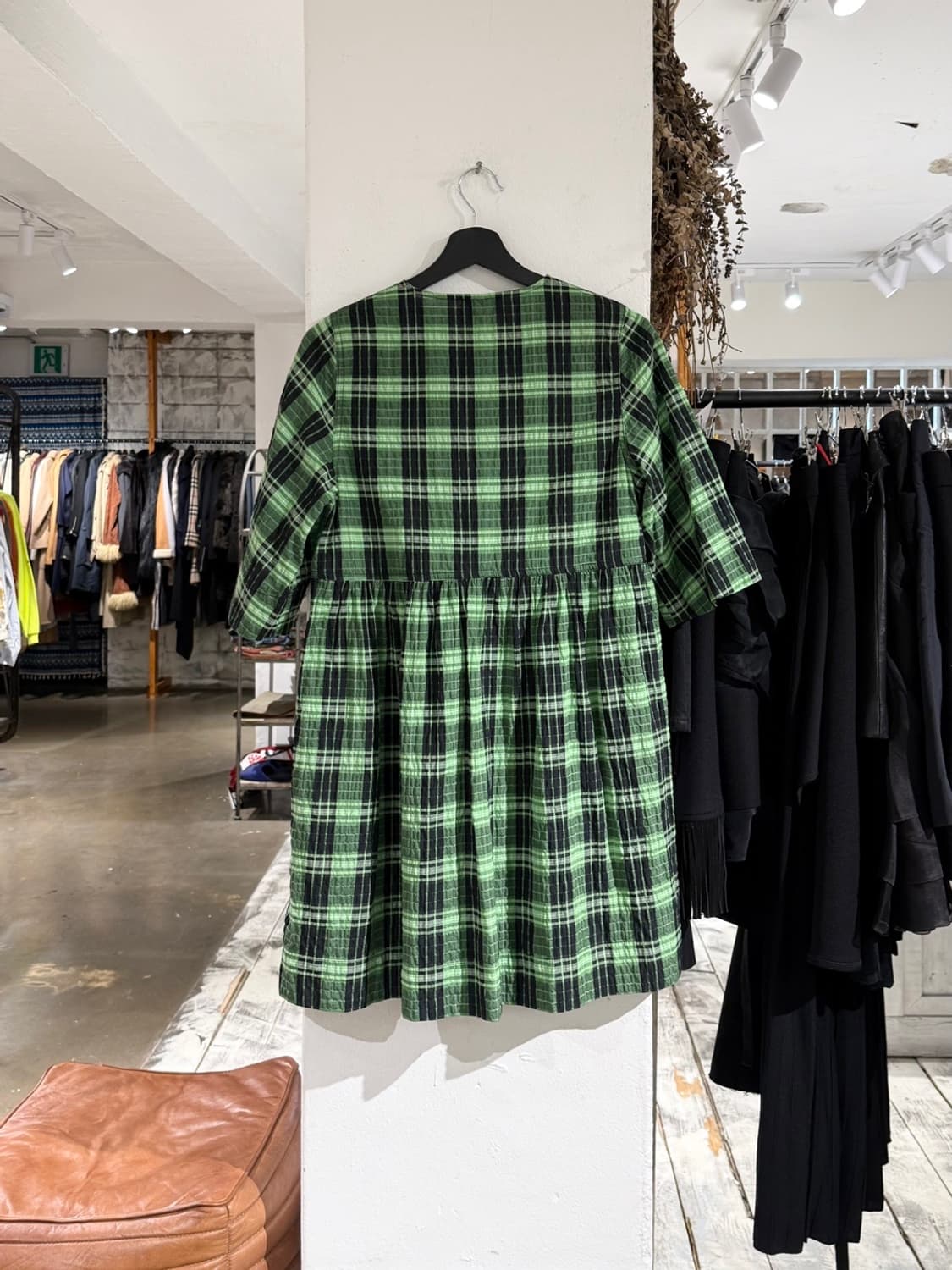 가니 그린 체크 리본 코튼 미니 드레스 상품이미지6