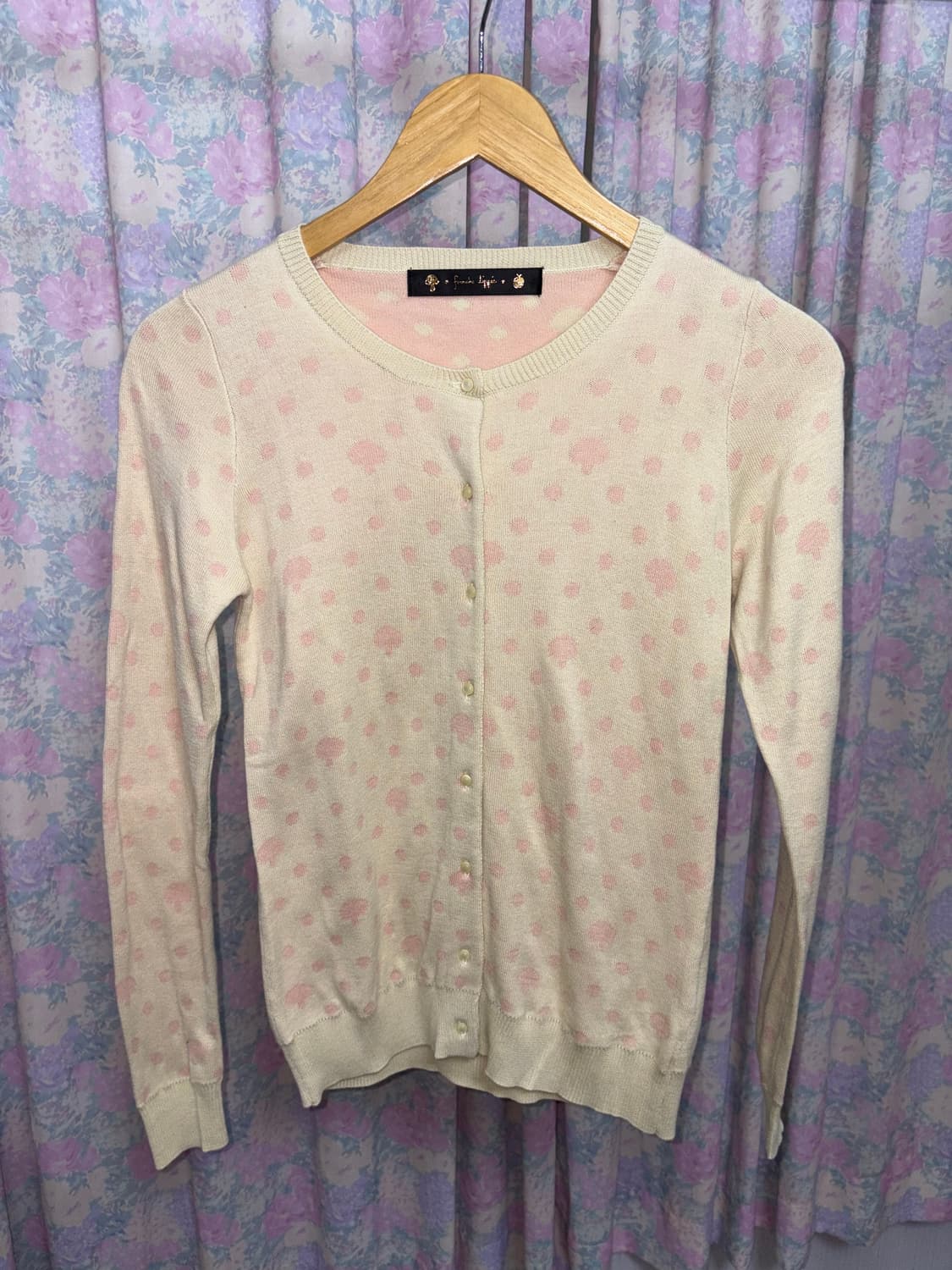 베이지-핑크 도트 버섯 가디건 상품이미지5