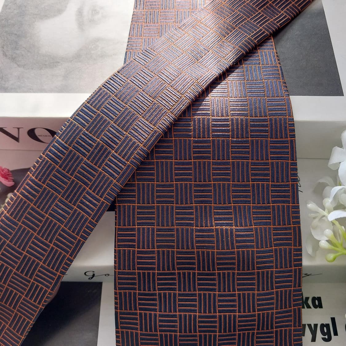 발리 실크 브라운 기하 자카드 넥타이 9.2cm A+등급 K1972 상품이미지5