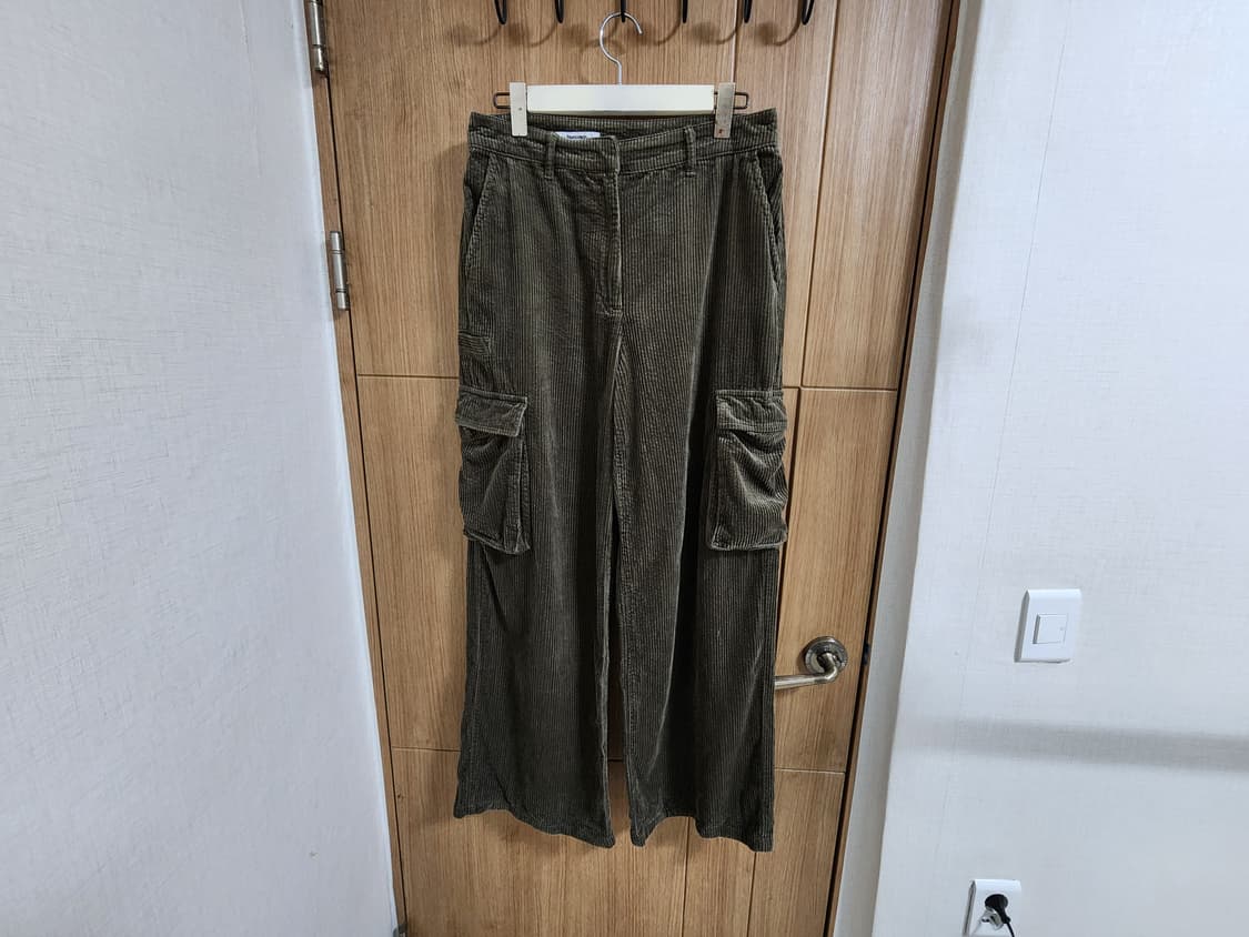 (L)여성 에잇세컨즈 코듀로이 카고 와이드 팬츠 카키 상품이미지2