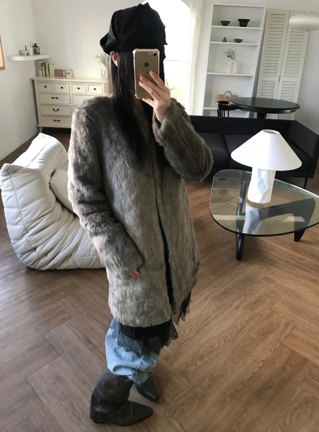 vintage collarless fur jacket 상품이미지1