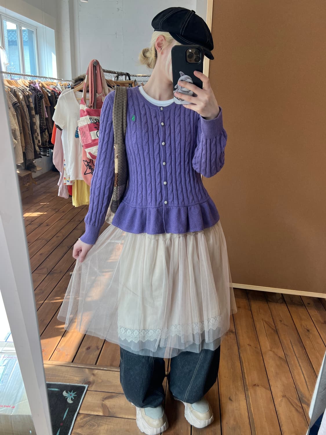 폴로 퍼플 꽈배기 프릴 니트 가디건 상품이미지2