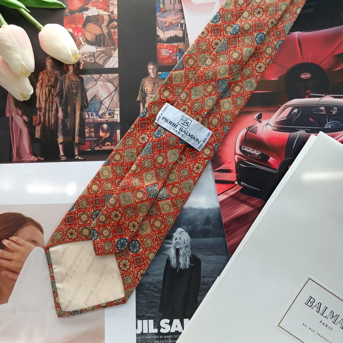 피에르 발망 실크 지오메트릭 패턴 넥타이 9.2cm A+등급 A18557 상품이미지5
