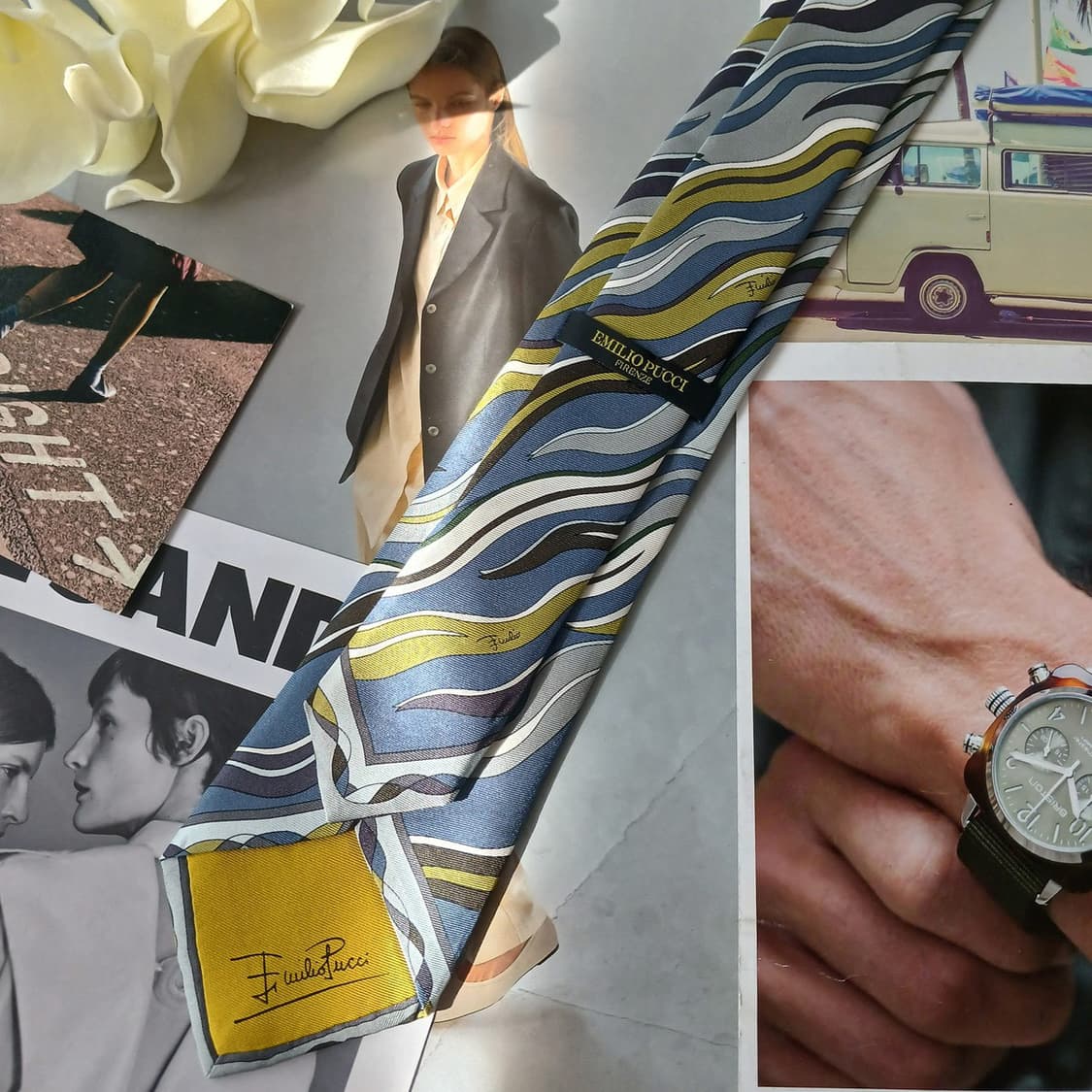 에밀리오푸치 실크 블루그린 웨이브 넥타이 8.7cm A+등급 A19014 상품이미지4