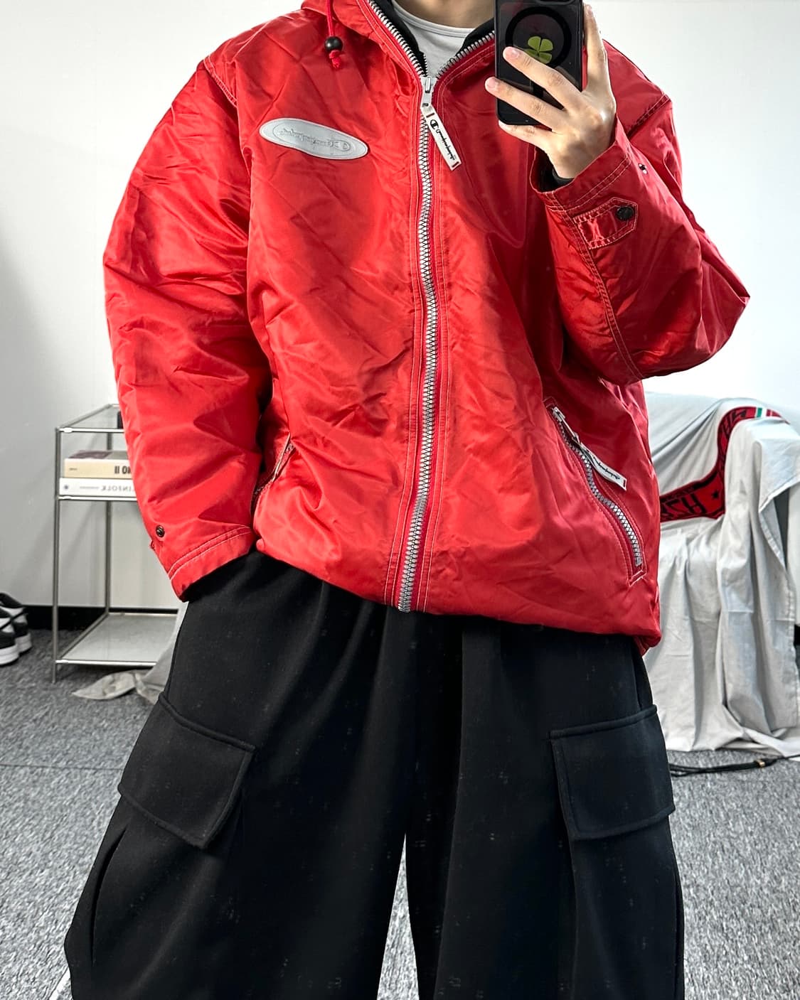 챔피온 90s 레드 실버 로고 점퍼 M 상품이미지3