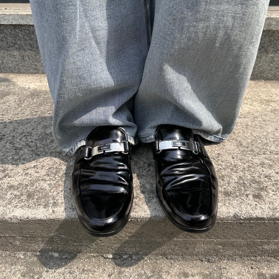 00s 빈티지 블랙 프라다 스포츠 버클 로고 로퍼 상품이미지8