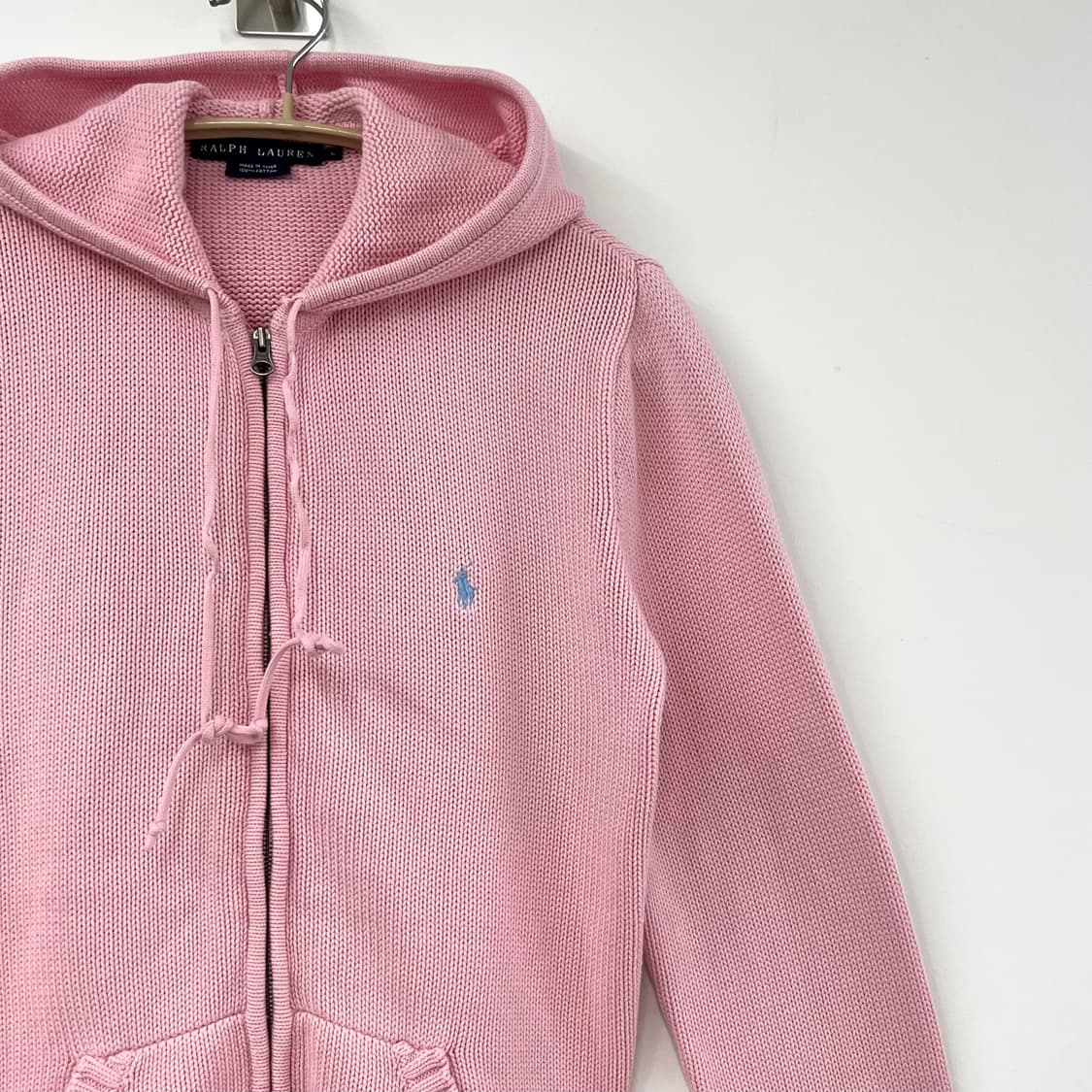 폴로 랄프로렌 하늘색 포니 딸기우유 니트 후드 집업 상품이미지4