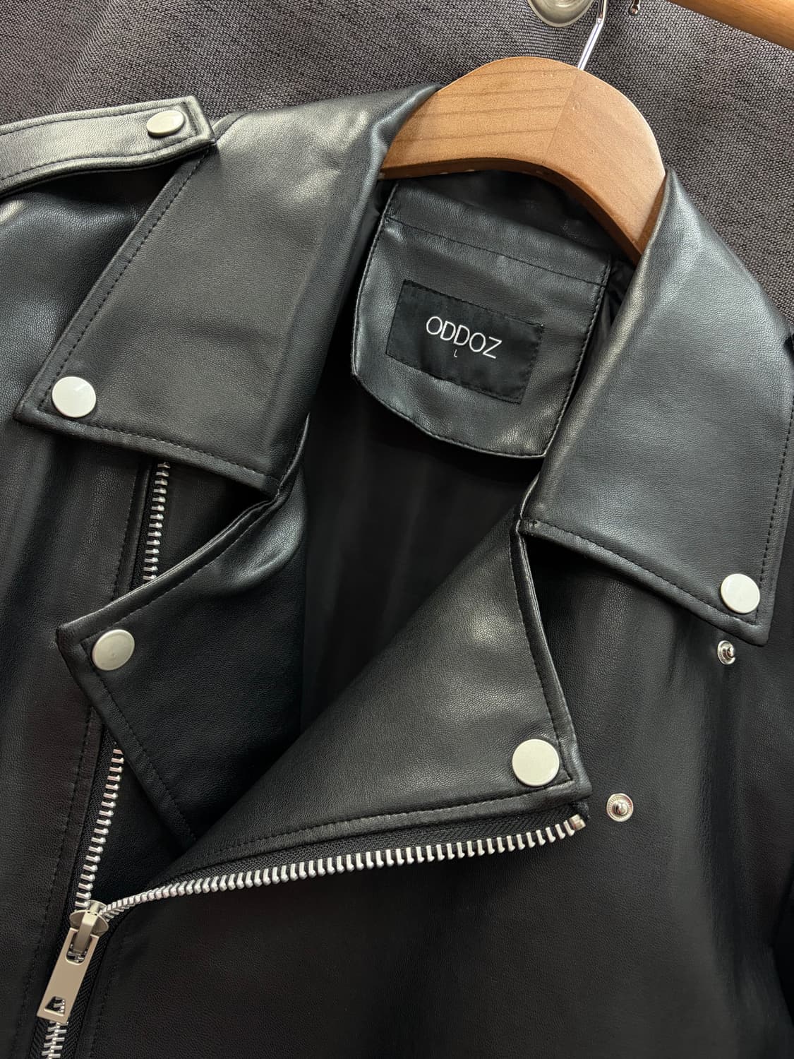 ODDOZ 블랙 레더 싱글 라이더 자켓 상품이미지2