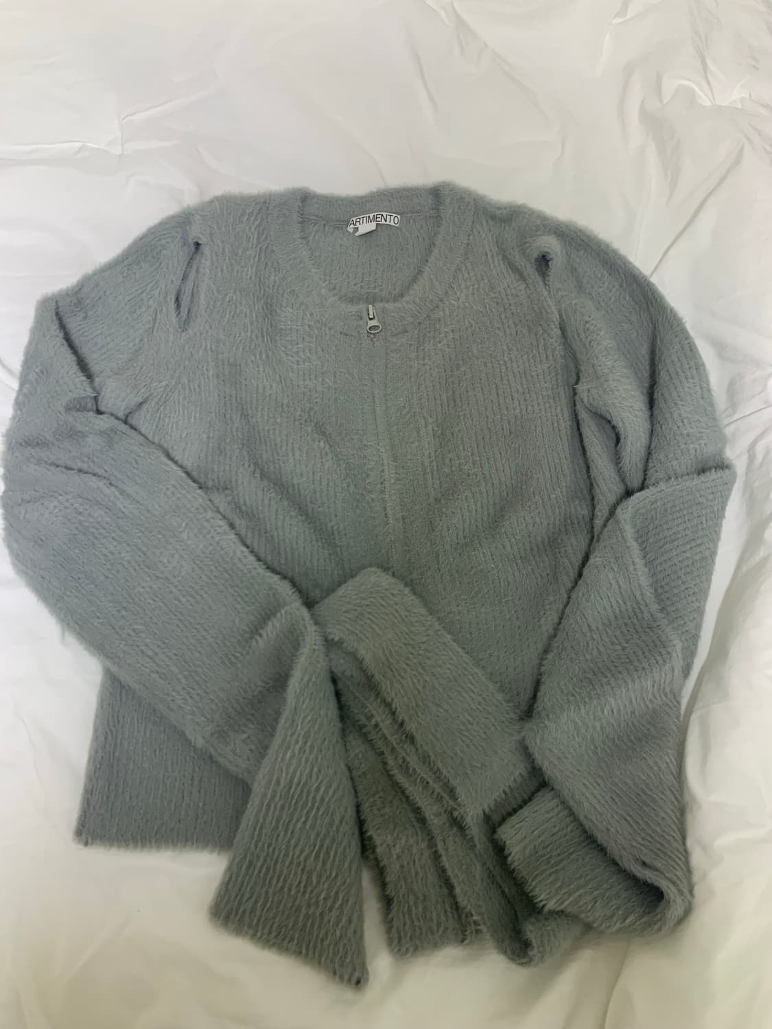 파르티멘토 우먼 퍼리 니트 가디건 머플러 세트 라이트 그레이 상품이미지2