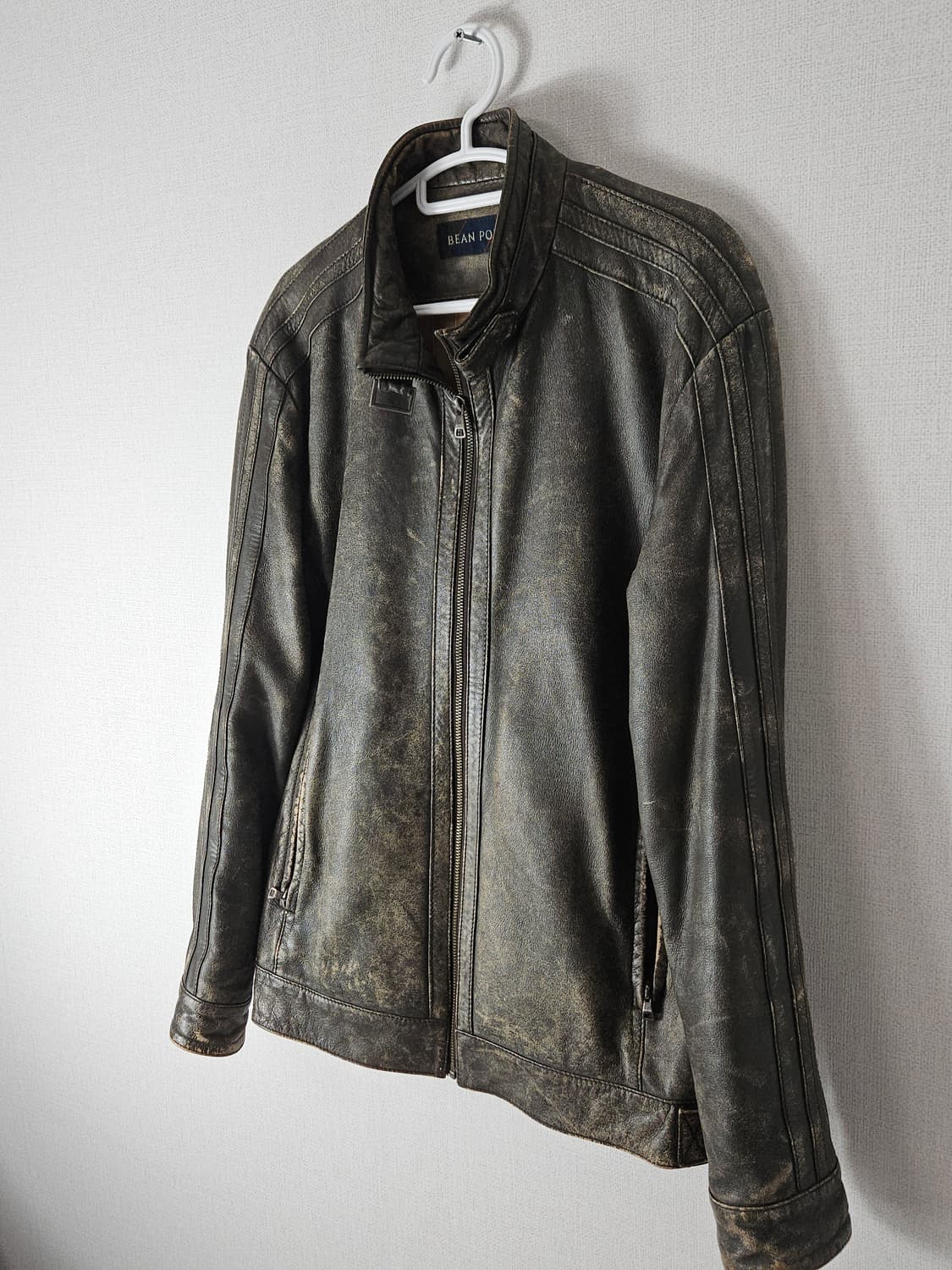 빈폴 워싱 가먼트다잉 양가죽 레더자켓 바이커 버클 빈티지 상품이미지1