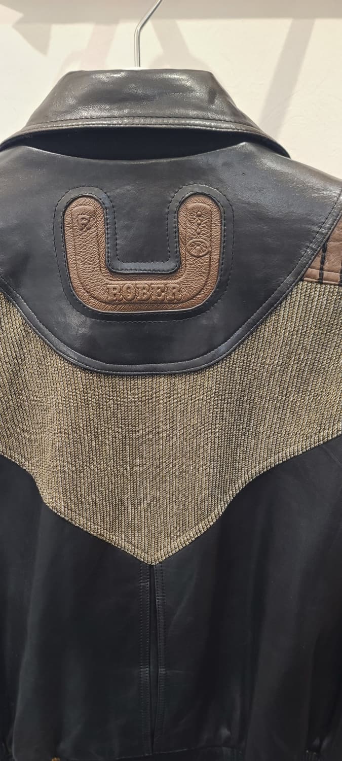 ROBER 블랙&브라운 가죽 배색 자켓 상품이미지5