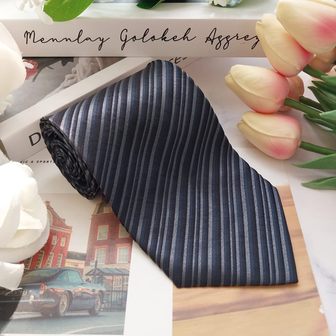 니나리치 실크 네이비 스트라이프 넥타이 9.5cm A+등급 K2382
 상품이미지4