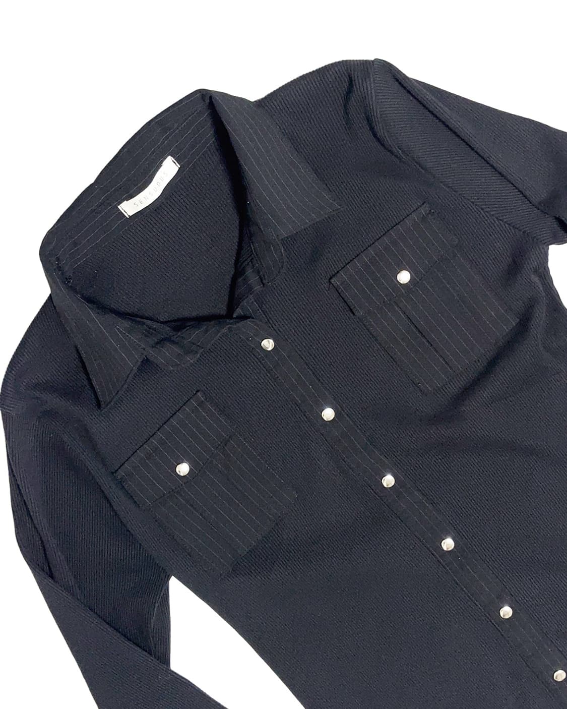 SENSUOUS stripe point ribbed snap top 상품이미지5