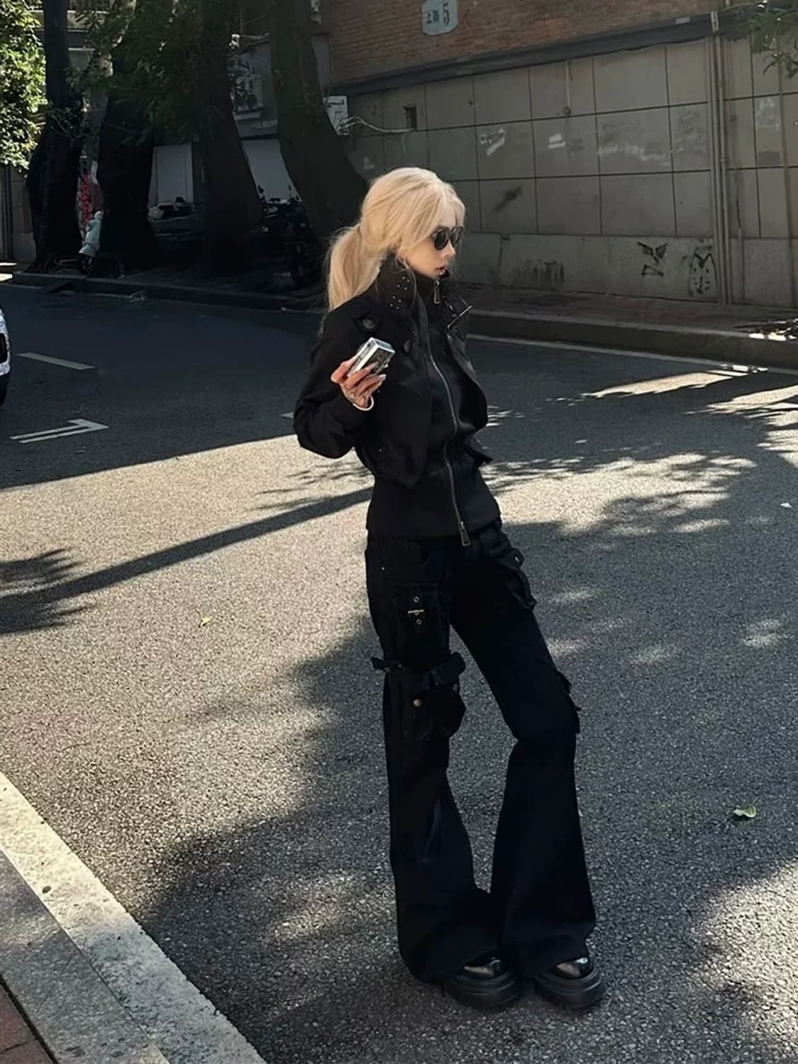 하이넥 버클 크롭 바이커 자켓 상품이미지4