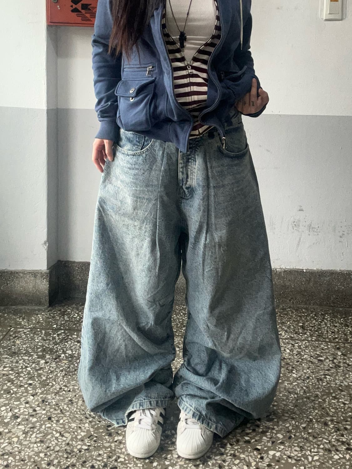 90s 연청워싱 데님 와이드팬츠 상품이미지1