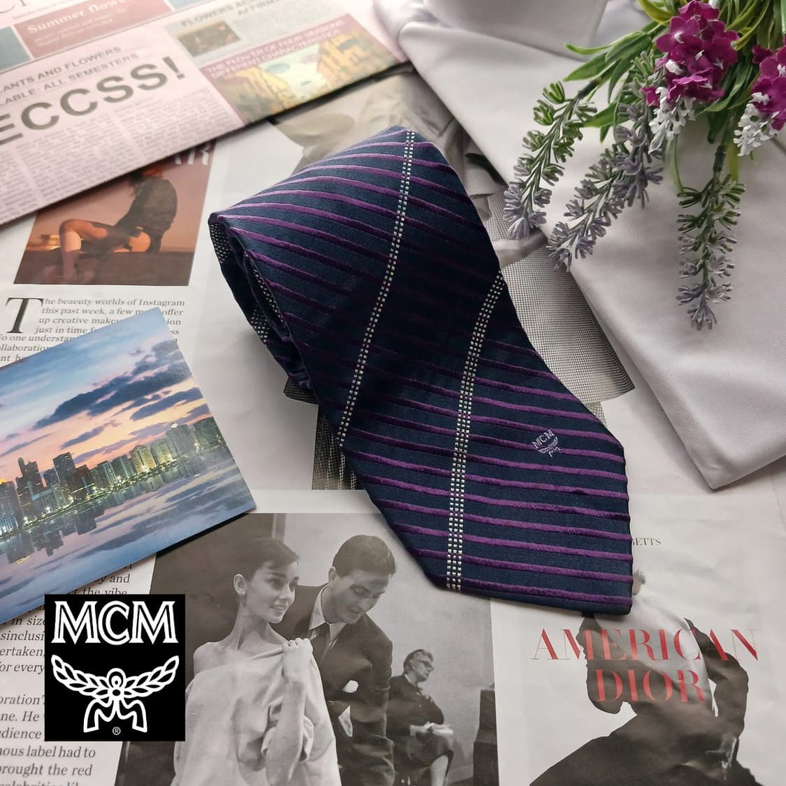 MCM 실크 퍼플 스트라이프 넥타이 8.9cm A+등급 A18070
 상품이미지1