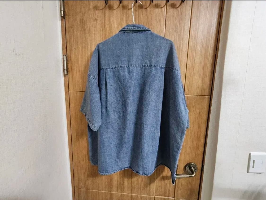 (XL)파르티멘토 스톤워시 오버핏 반팔 데님 셔츠 상품이미지3