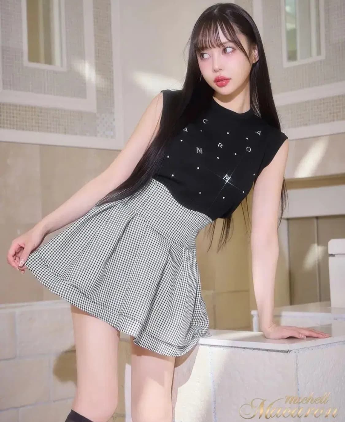 미셸마카롱 미각 체크 스커트 xs 상품이미지1