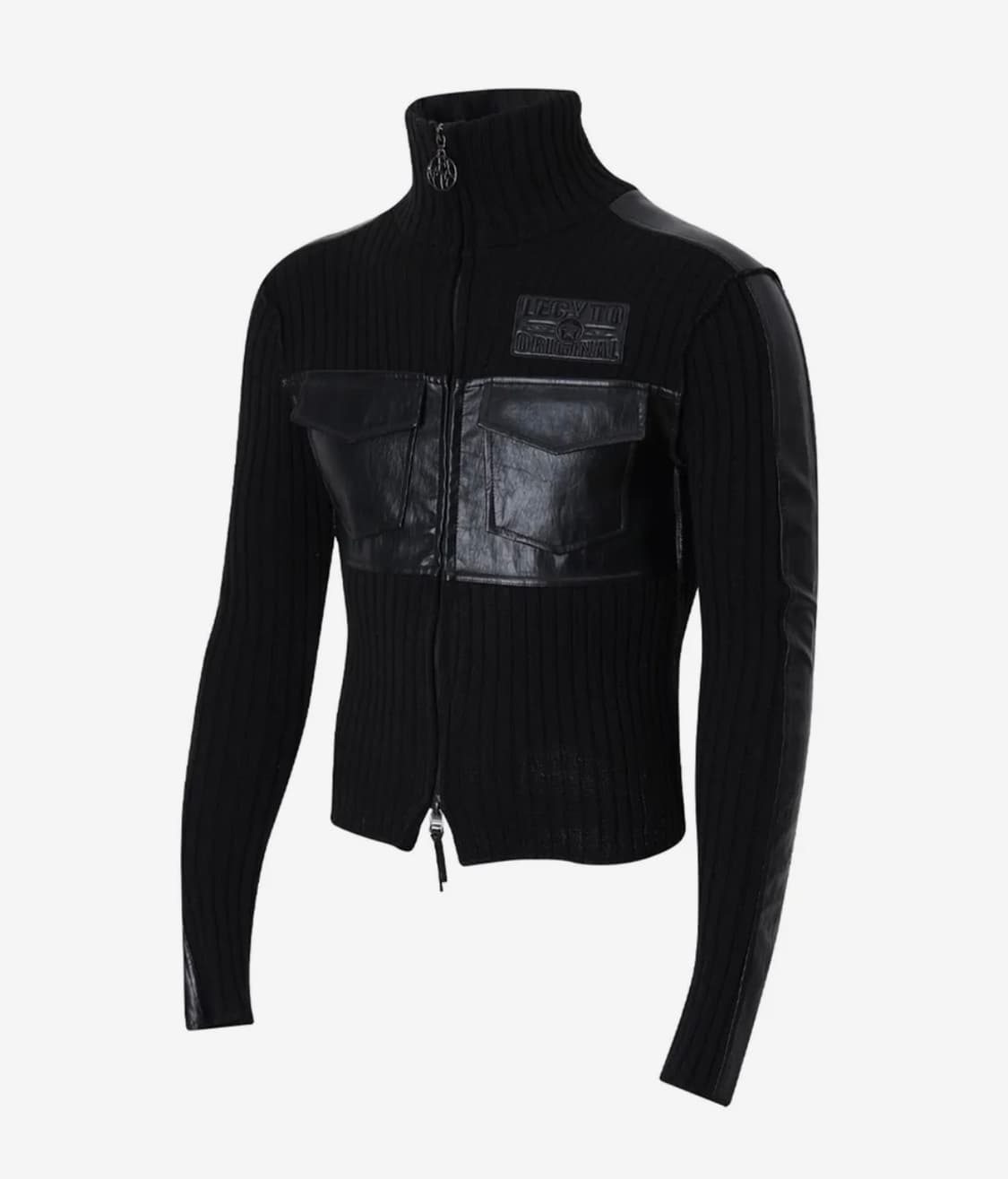 Lecyto - Fabric Mix Neck Zip Up_[Black] 상품이미지1