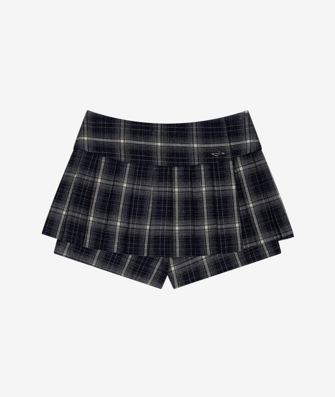 CHECK PLEATS MINI SKIRT SHORTS, NAVY 상품이미지1