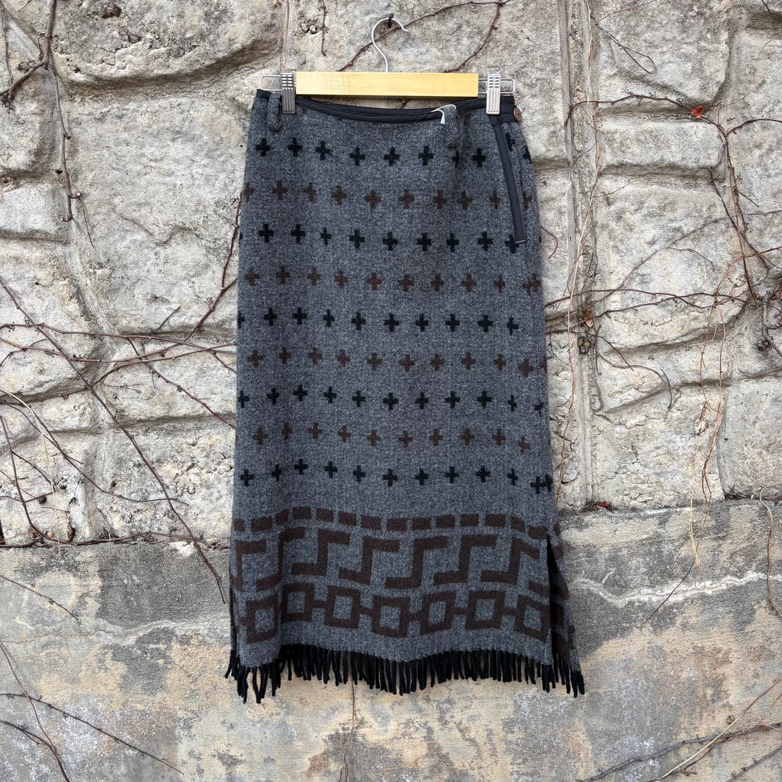 패턴 프린지 니트 히피 모리 보헤미안 울 롱 랩 에스닉 빈티지 여성 치마 상품이미지1