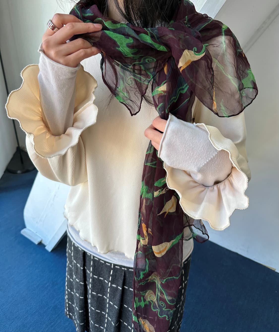 Shirred finish design stretched top 상품이미지10