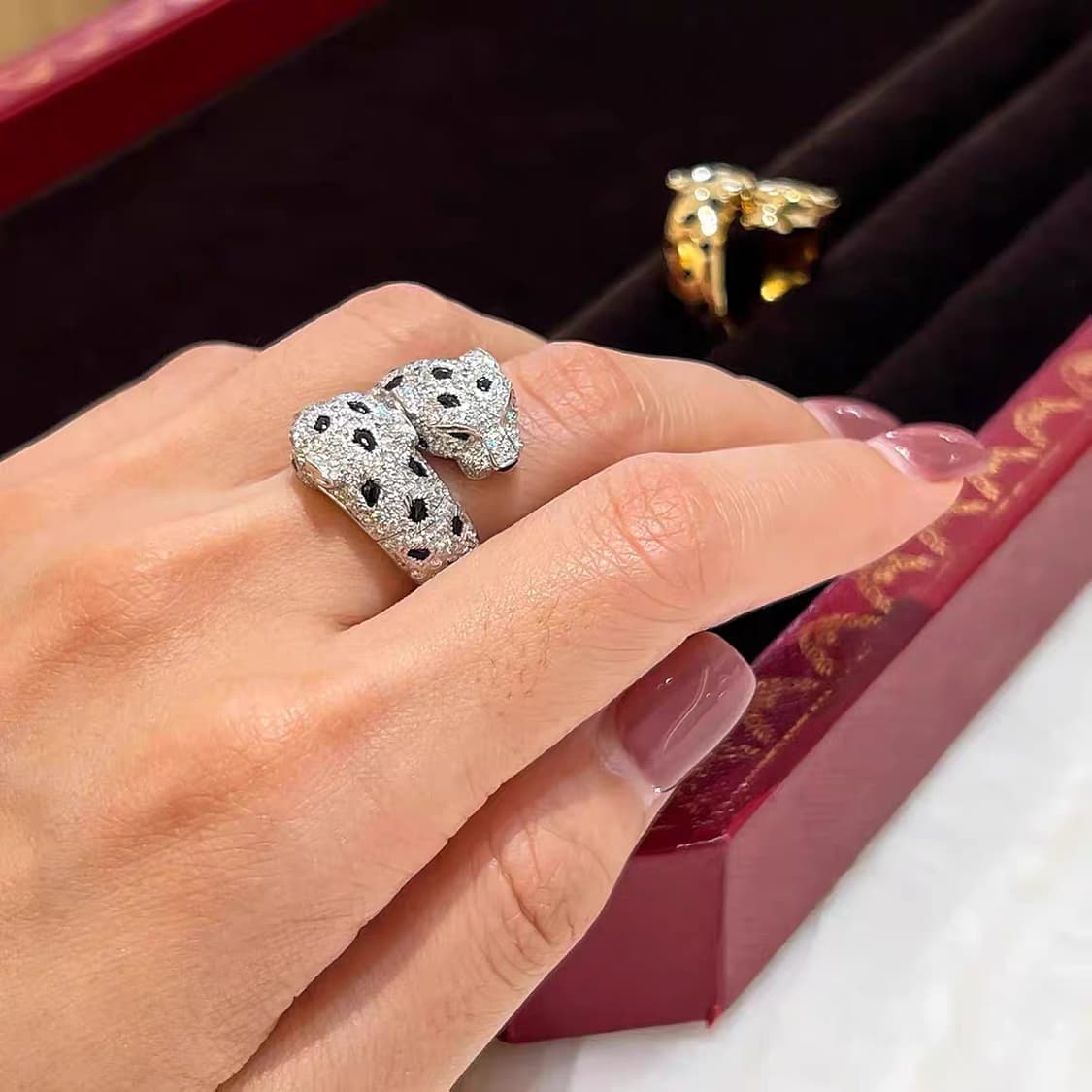 Oceanora 더블 레오파드 925실버 그린큐빅 감성 유니크 반지 상품이미지8