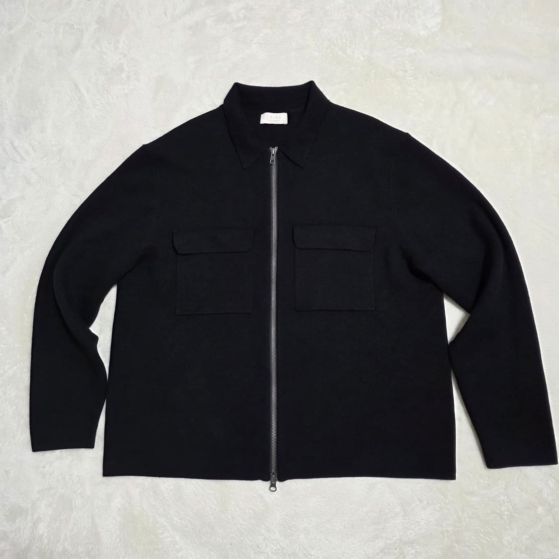 (L)LAINE 카라 포켓 집업 니트 자켓 블랙 상품이미지1