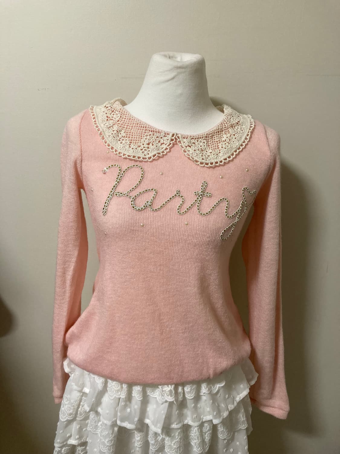 둥근뜨개 딸기우유 니트 블라우스 상품이미지2