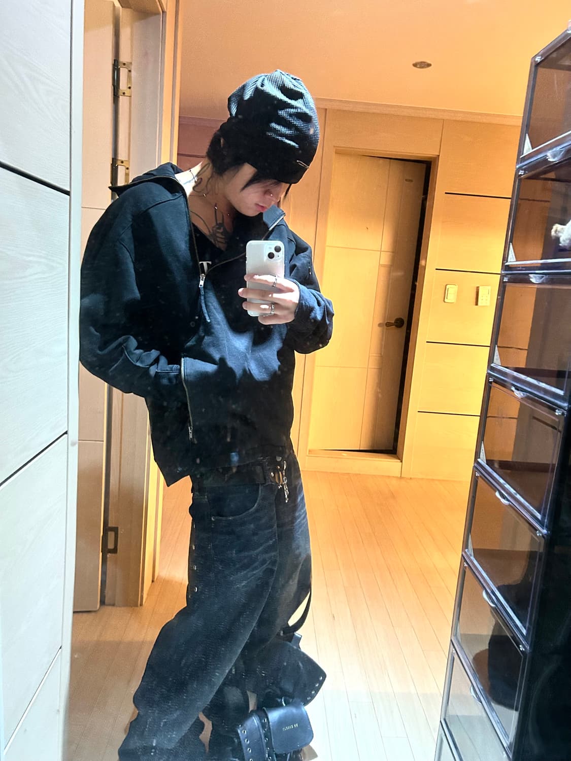 Side Cut Off Zipper Detail Hoodie 상품이미지7