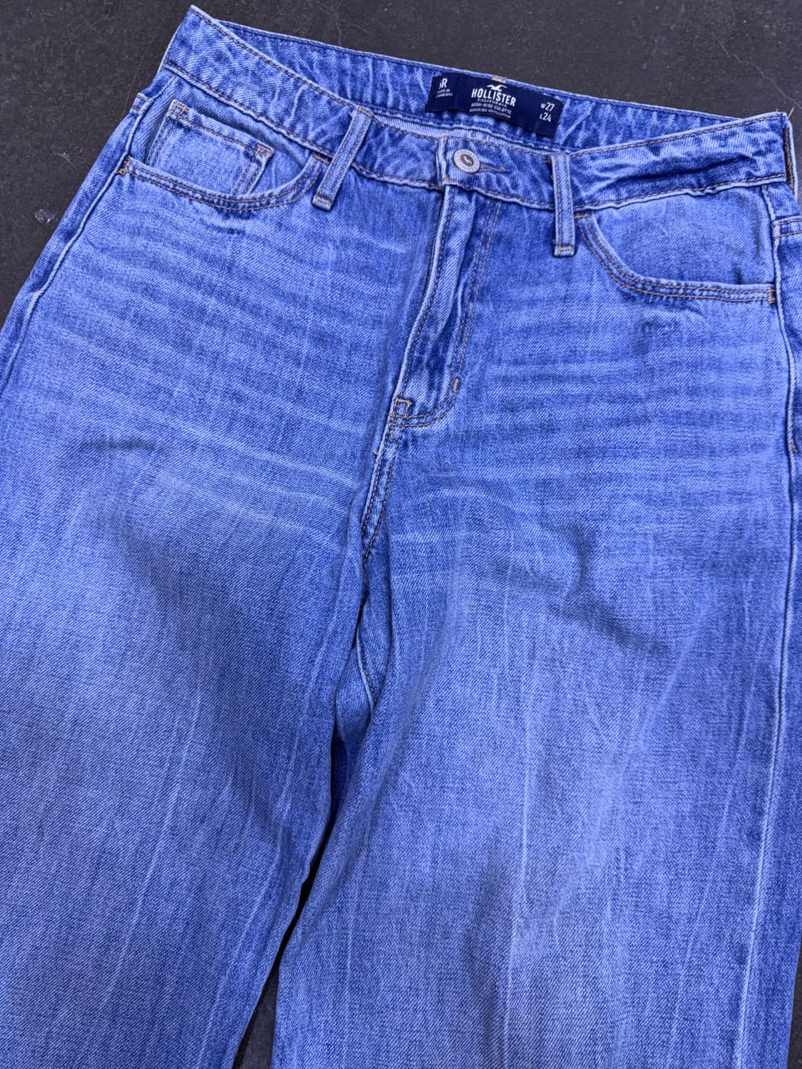 홀리스터 하이라이즈 큐롯 중청 워싱 데님팬츠 27 상품이미지2