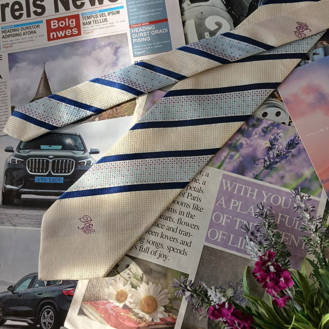 니나리치 실크 아이보리 스트라이프 넥타이 9.2cm A등급 A19459
 상품이미지2