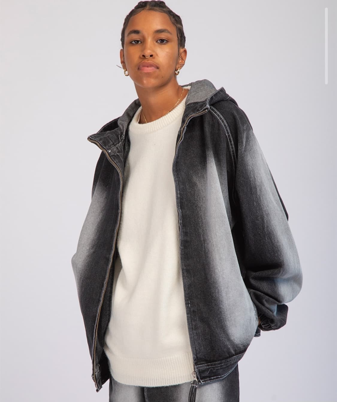 [새상품]WKNDRS 위캔더스 브러쉬 데님 후디 집업 상품이미지1