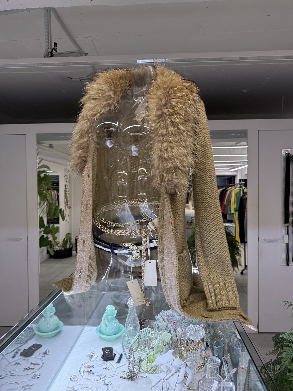 fur trim glitter knit long cardigan 상품이미지1