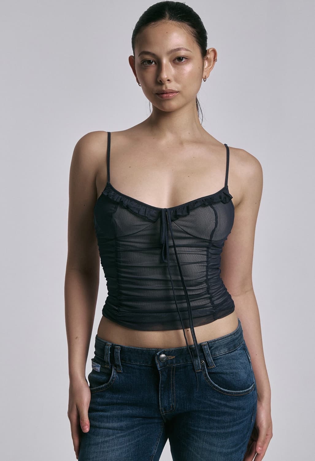 플리즈 노 팔로우 이사벨 셔링 매쉬 탑 차콜 상품이미지4